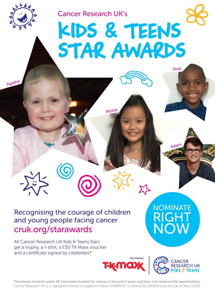 STRICTLY’S DR RANJ CHAMPIONS COURAGE OF SCOTS CHILDREN WITH CANCER 6 Cancer ResearchUK Star Awards 2018 poster which features Agatha King, aged seven, from Fife who has overcome leukaemia