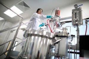 Scientist working at CPIs National Biologics Manufacturing Centre