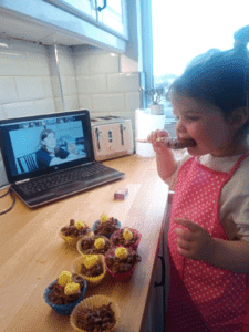 Rachels student enjoying the bake a long