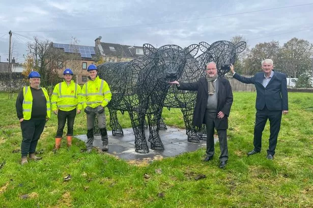 Alfie McDonald Stevie Morgan and Kian Daniels from Heron Bros with Council Leader Owen ODonnell an